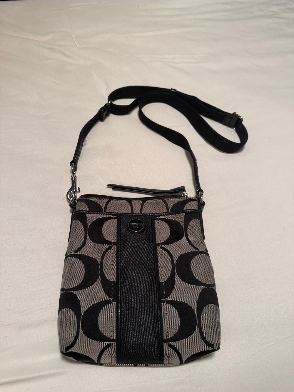 Coach Gray and Black Signature Crossbody Bag